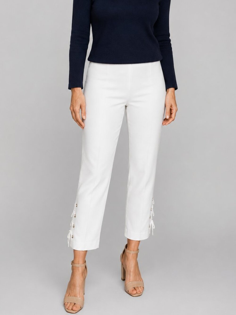 Tribal ankle pants with lace up trim on sides, lower hem